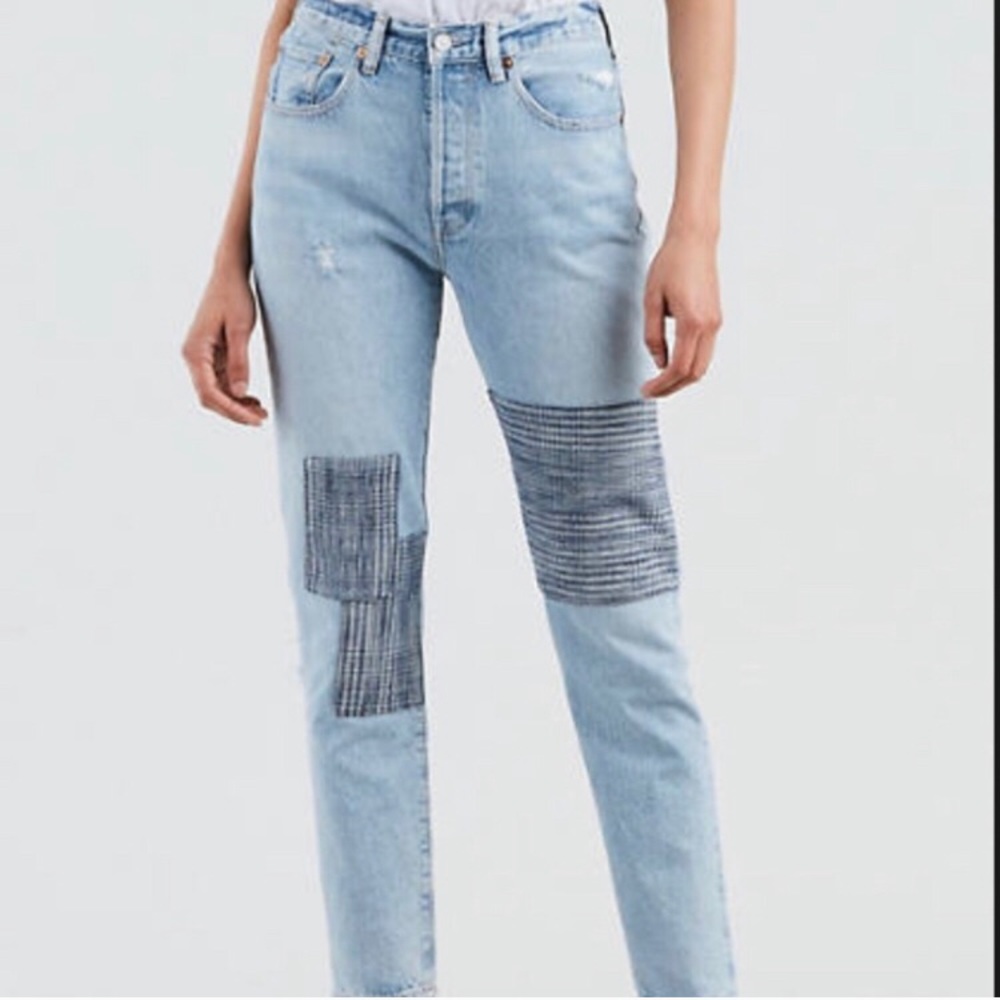 LEVI’S INDIGO PLAID 501 PATCHWORK SKINNY JEANS!